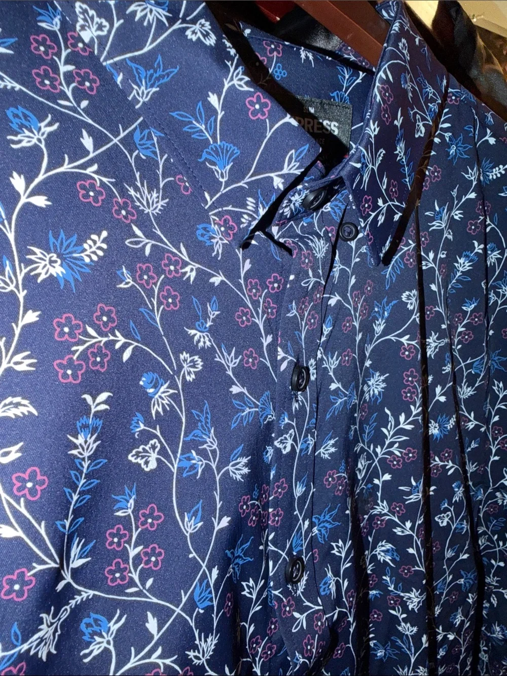 Express men’s stretchy XXL Blue Jacquard floral textured dressy shirt / NEW - Picture 2 of 3